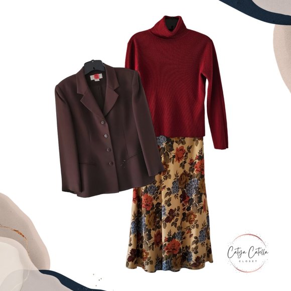 Petite Sophisticate Floral Maxi Skirt | Like New | 2P | Tan Red Gold Smokey Blue - Picture 13 of 13